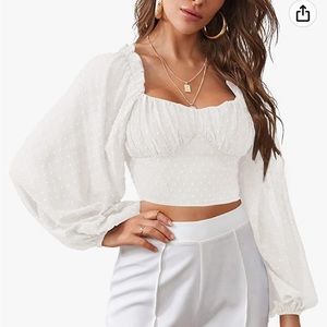 White ruffle sleeve crop top